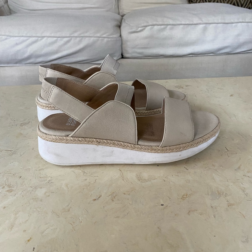 Eileen Fisher Cream Dash Strappy Wedge